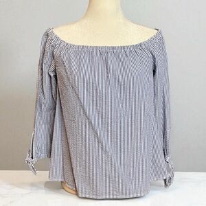 Vineyard Vines Blue Striped Off-Shoulder Blouse